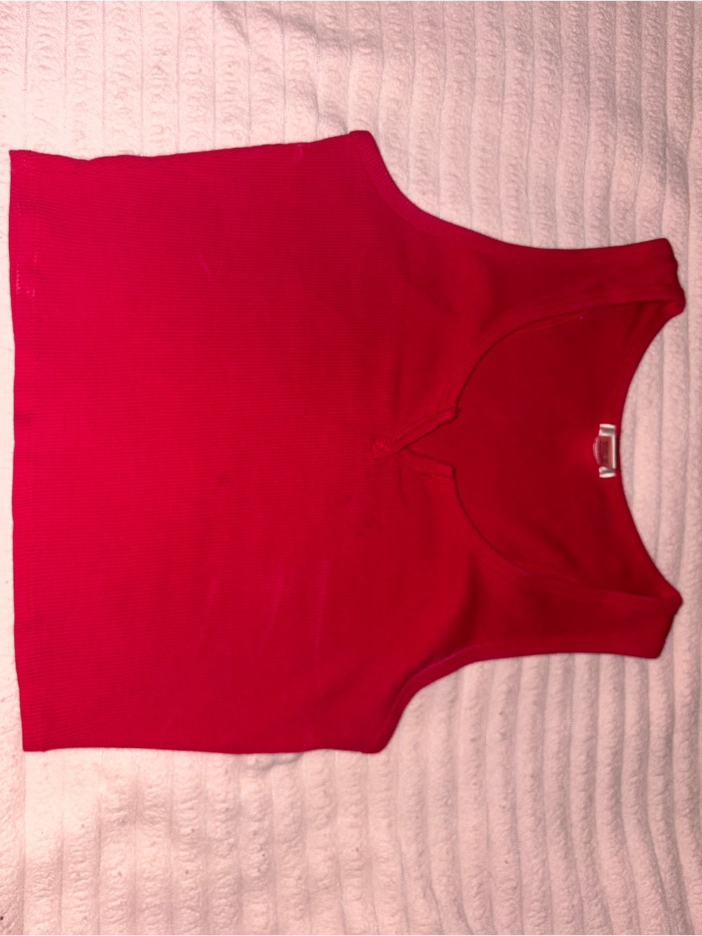 Red Ribbed Cropped Tank Top